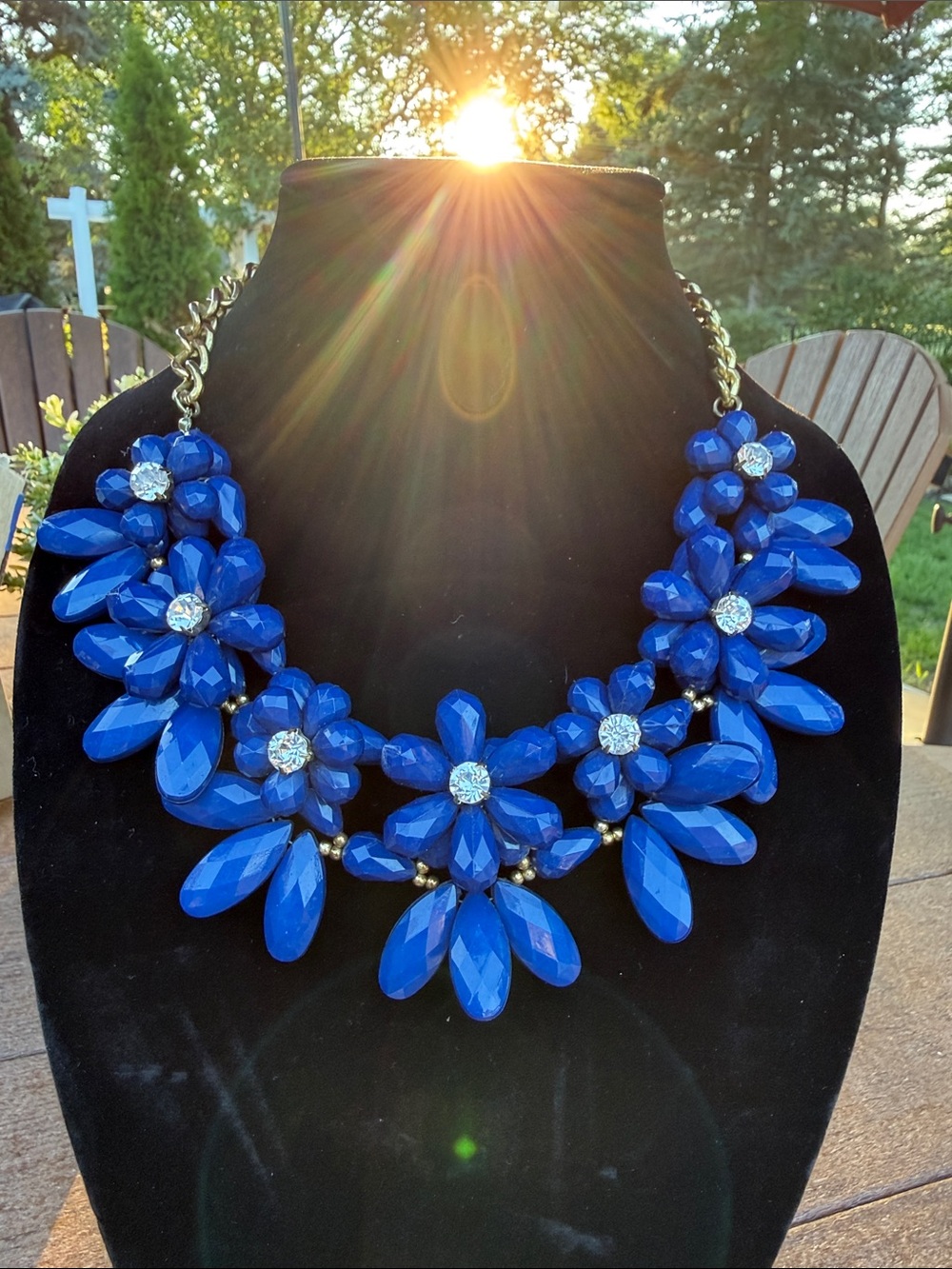 Fornash Cobalt Blue Floral Statement Necklace | Designer Bib | Bold Resort Glam
